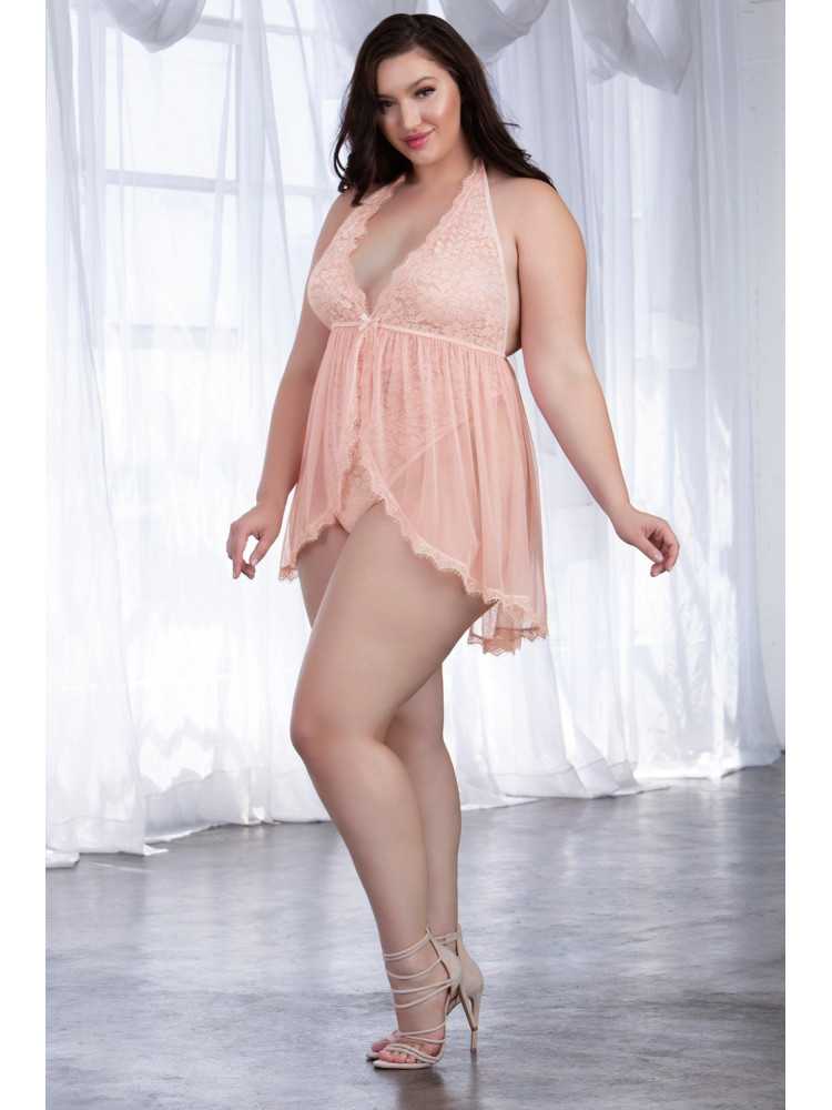 Body string grande taille décolleté effet nuisette ouverte - DG11513XPNK