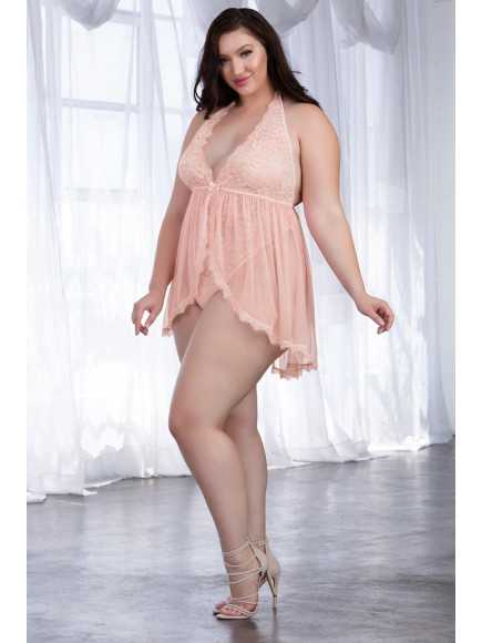 Body string grande taille décolleté effet nuisette ouverte - DG11513XPNK