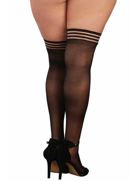 Bas fins grande taille nylon jarretières élastiques rayées - DG0321XBLK