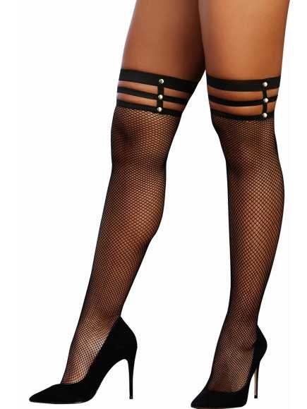 Bas résille avec multi-jarretières cloutées - DG0320BLK