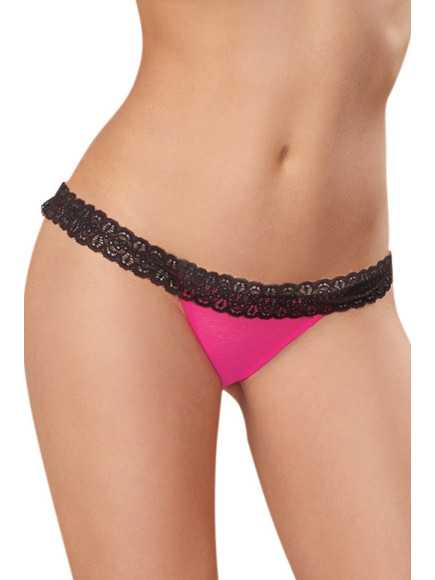 Tanga rose ouverture coeur et dentelle noire - DG1377HPK