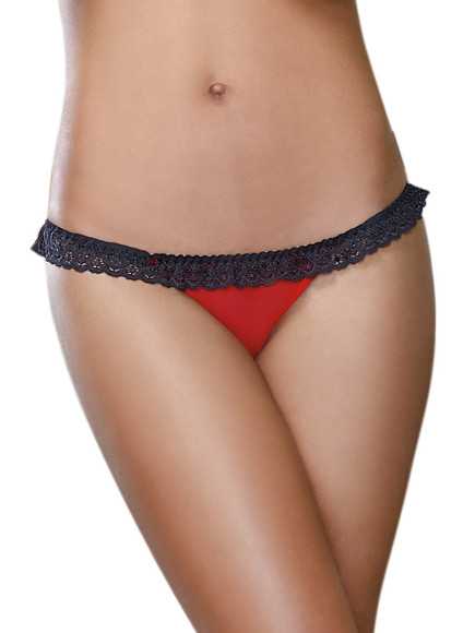 Tanga rouge ouverture coeur et dentelle noire - DG1377RBK