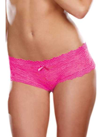Shorty sexy taille basse rose en dentelle - DG1375HPK