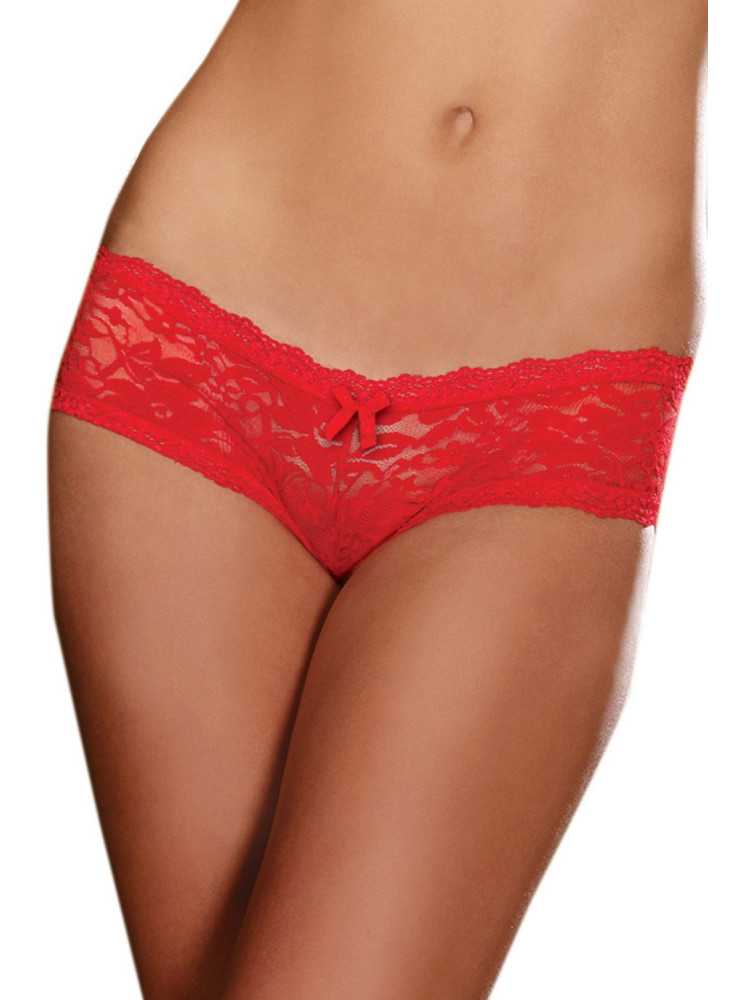 Shorty sexy taille basse rouge en dentelle - DG1375RED