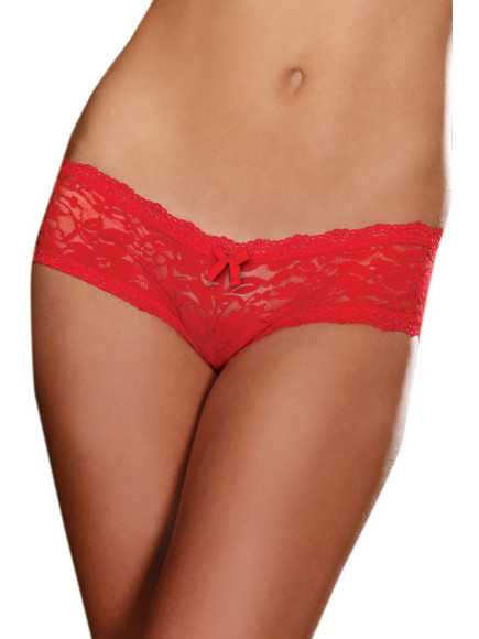 Shorty sexy taille basse rouge en dentelle - DG1375RED