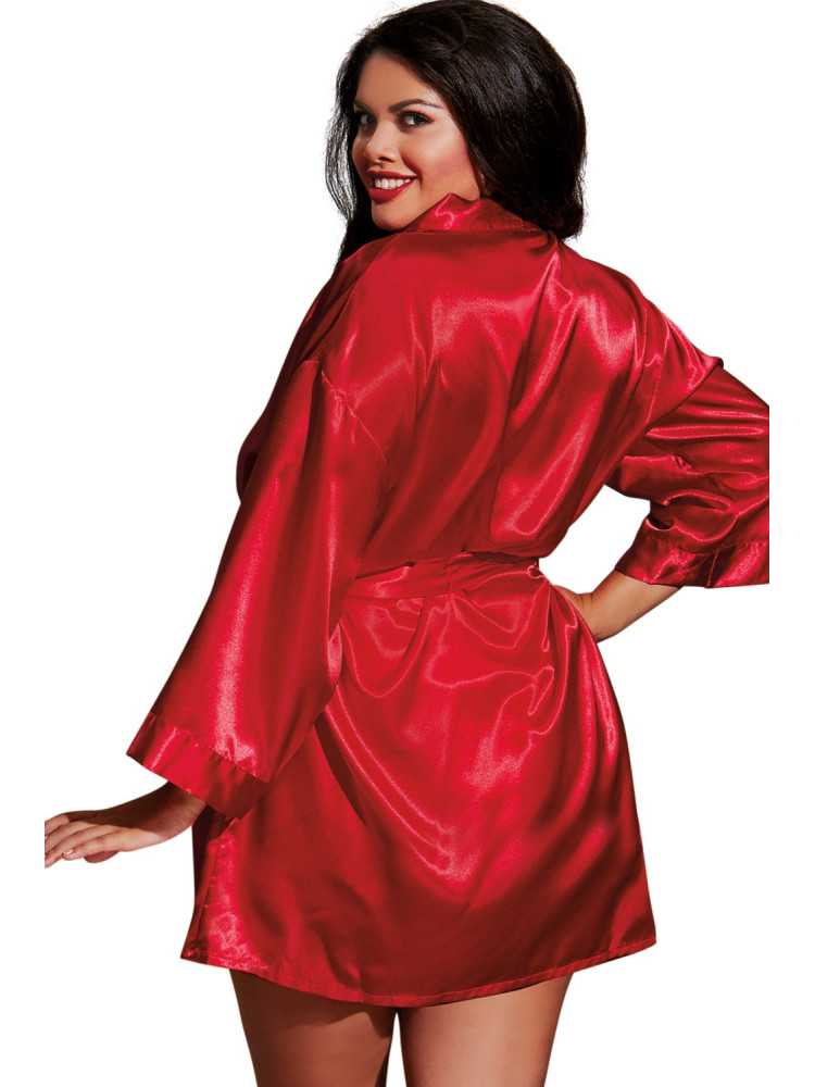 Nuisette grande taille rouge avec peignoir satinés - DG3717XRED