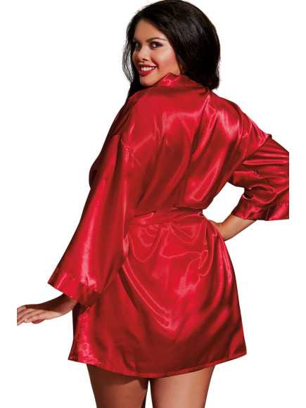 Nuisette grande taille rouge avec peignoir satinés - DG3717XRED