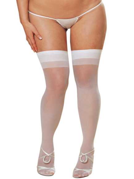 Bas nylon blancs coutures grande taille pour jarretelles - DG0007XWHT