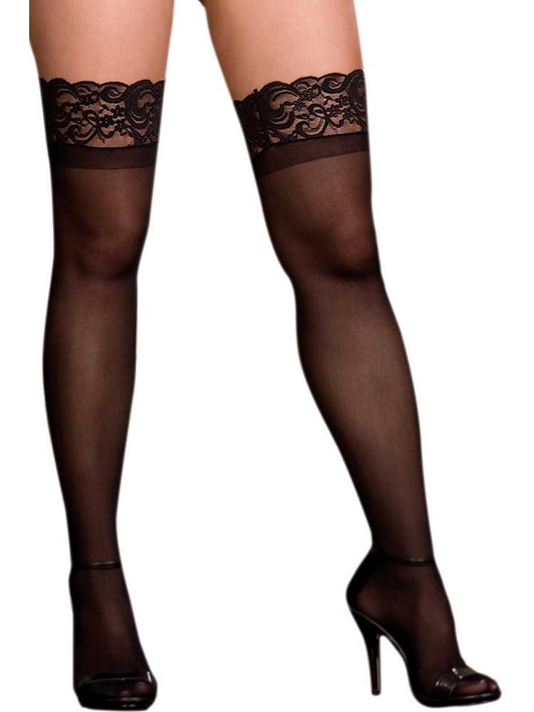 Bas fins grande taille nylon noirs jarretières dentelle - DG0002XBLK