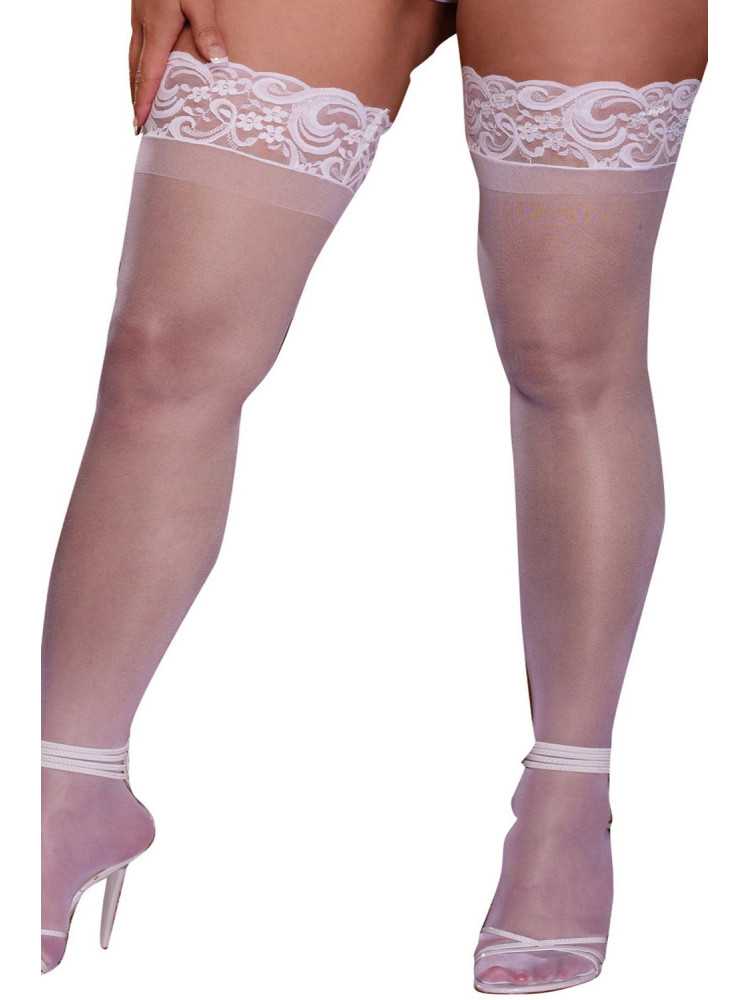 Bas blancs grande taille nylon autofixants jarretières dentelle - DG0005XWHT
