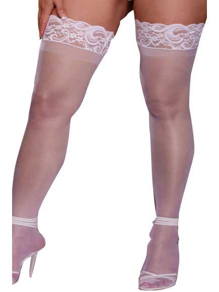 Bas blancs grande taille nylon autofixants jarretières dentelle - DG0005XWHT