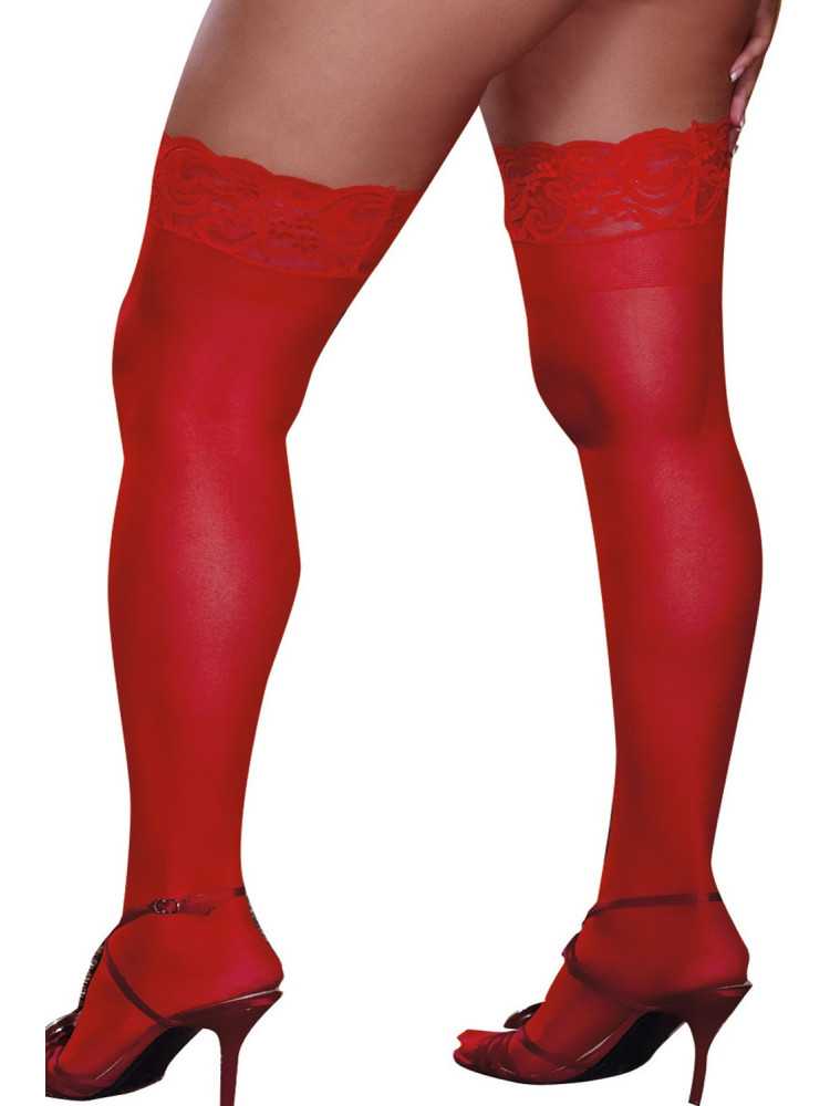 Bas rouges grande taille nylon autofixants jarretières dentelle - DG0005XRED