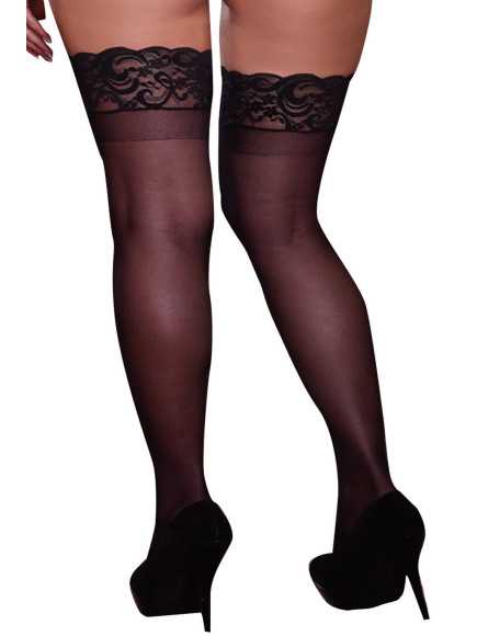 Bas noirs grande taille nylon autofixants jarretières dentelle - DG0005XBLK