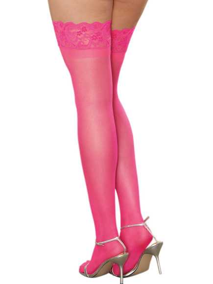 Bas roses nylon autofixants jarretières dentelle - DG0005NPNK