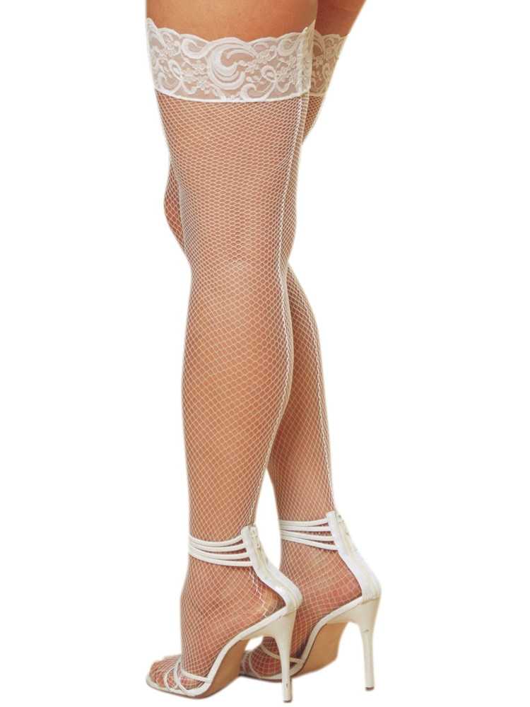 Bas résille grande taille blancs autofixants effet coutures et jarretières dentelle - DG0001XWHT