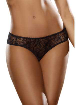 Tanga ouvert noir dentelle avec noeud sur les fesses - DG1300BLK