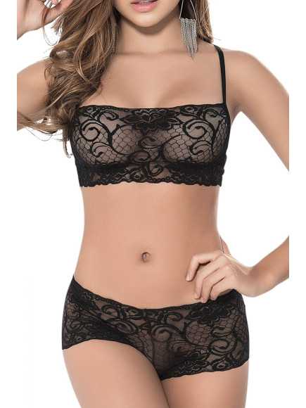 Ensemble lingerie noir top bustier et shorty dentelle - MAL206BLK