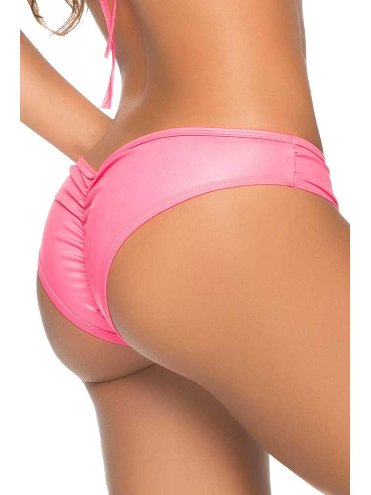 Tanga rose wetlook froncé sur les fesses - MAL3025WPK